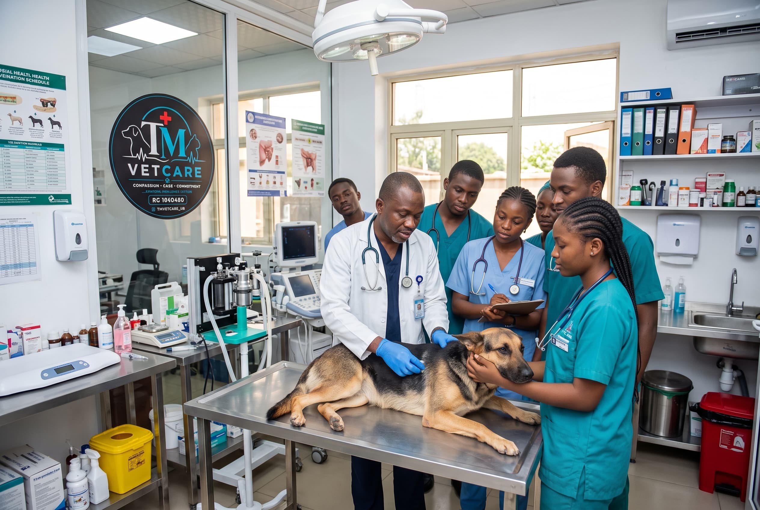 Veterinary care being provided to cattle in a farm setting